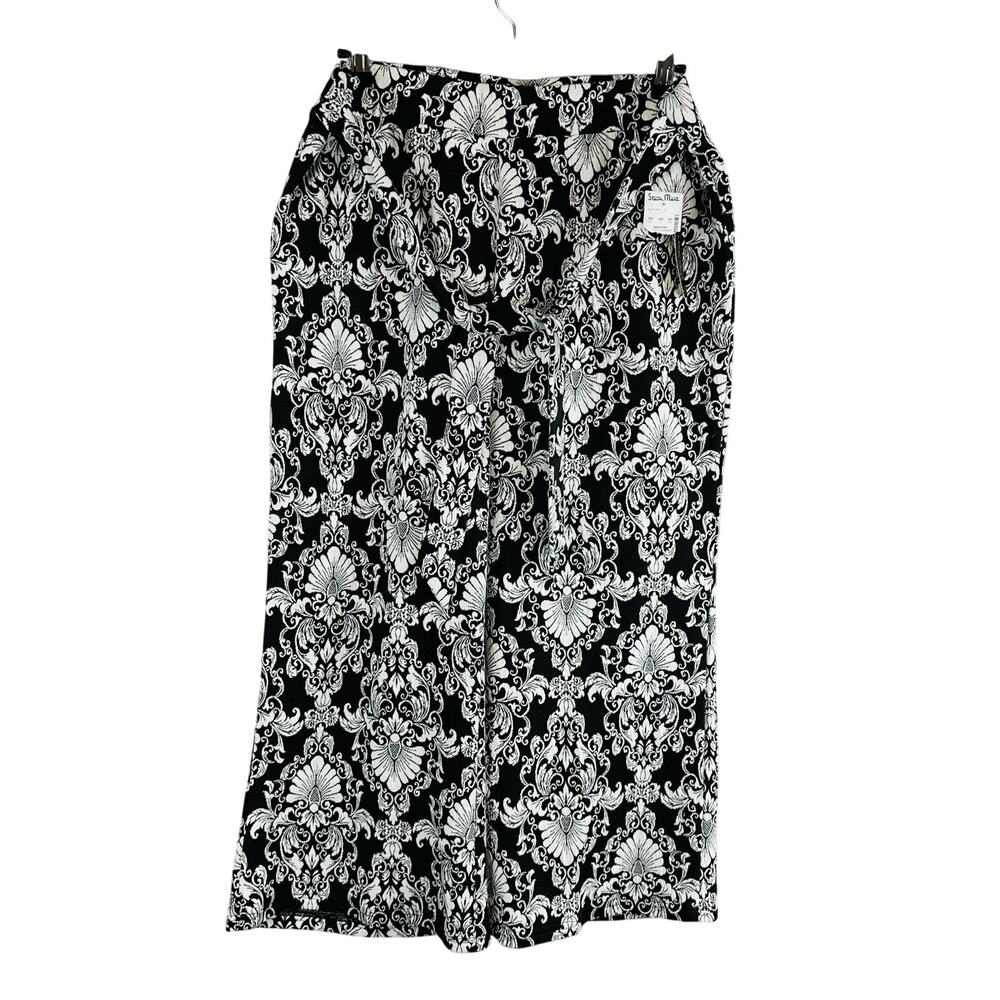 New Melissa Paige Woman 1X Wide Leg Pants Pull On Tie Waist Crip Black White NWT